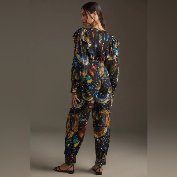 NWT Farm Rio x Anthropologie V-Neck Ruffle Printed Jumpsuit - Picture 3 of 4